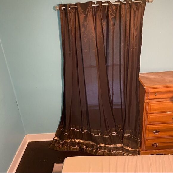 Jcpenny studio panel curtains brown w/ gold trim - Picture 1 of 6